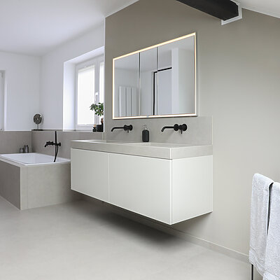 Badezimmer Grau Beige Schwarze Armaturen