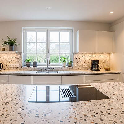 Beispielbild Kücheninsel Terrazzo Küchenarbeitsplatte