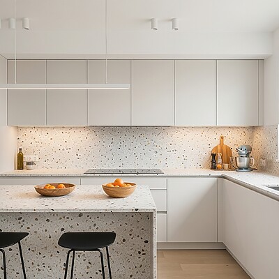 Beispielbild Weiße Küche Mit Terrazzo Arbeitsplatte Kücheninsel