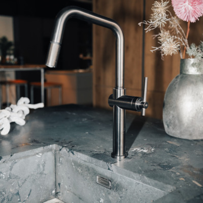 Integriertes Spuelbecken Naturstein Kuecheninsel Arbeitsplatte Stein.webp